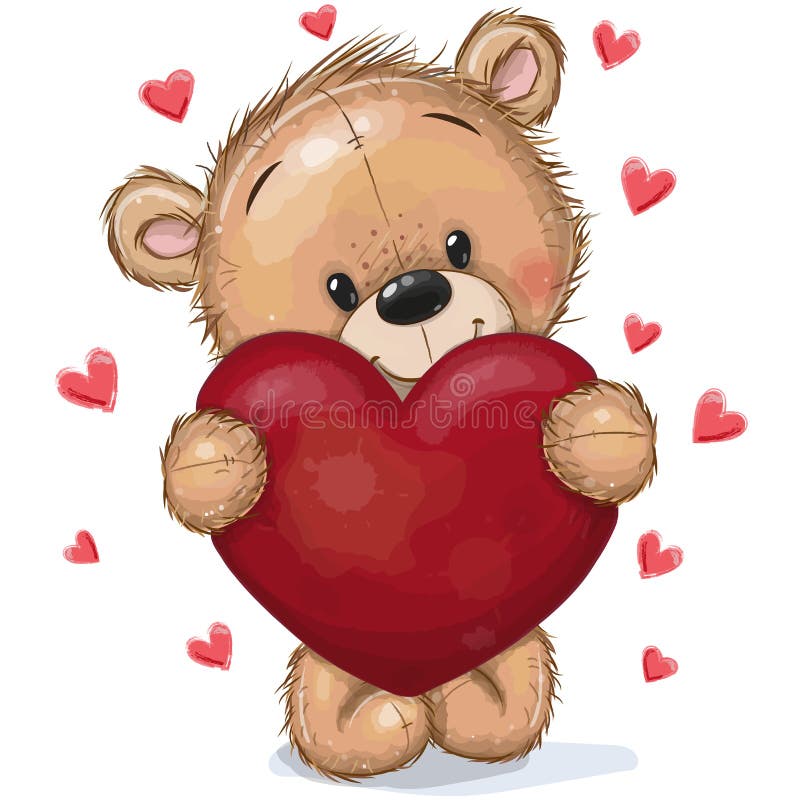Teddy Bear with heart on a hearts background