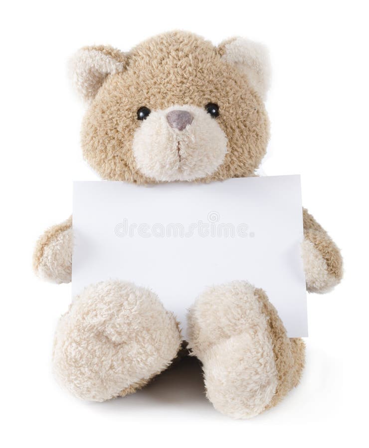 Teddy bear holding greeting card