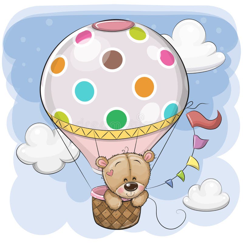 Teddy Bear mignon vole sur un ballon à air chaud