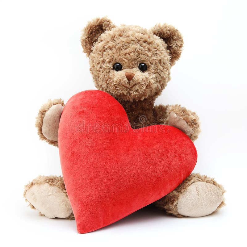 Teddy Bear with Red Heart Isolated on White Background Stock Image