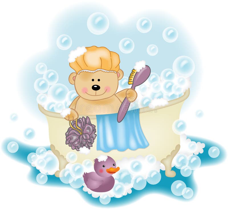 Teddy bear taking a bath stock vector. Image of soap 28280098