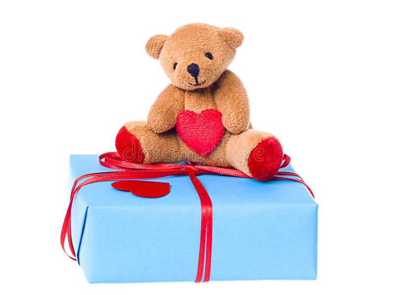 Teddy Bear on the Valentine S Gift Box Stock Image Image of present