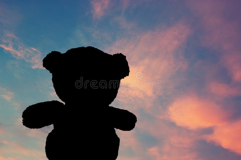 Teddy bear watching sunset stock image
