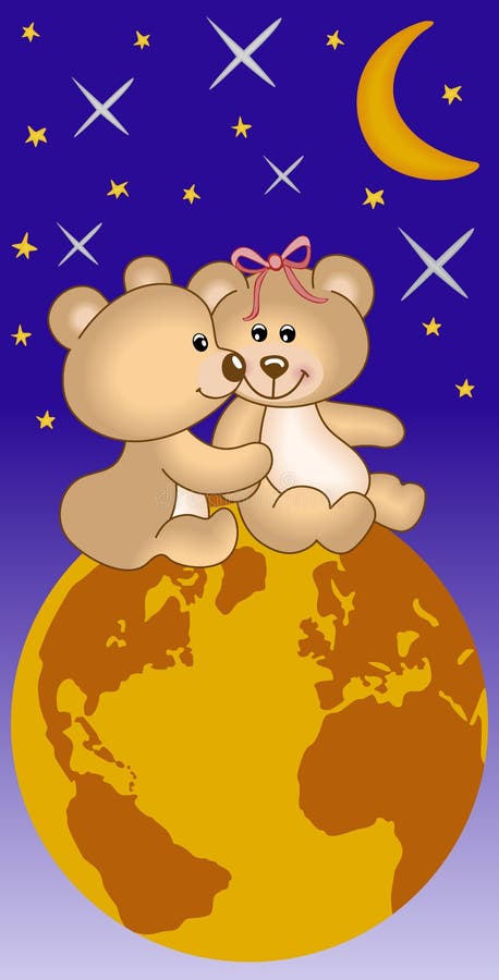 Teddy bears in love under the universe