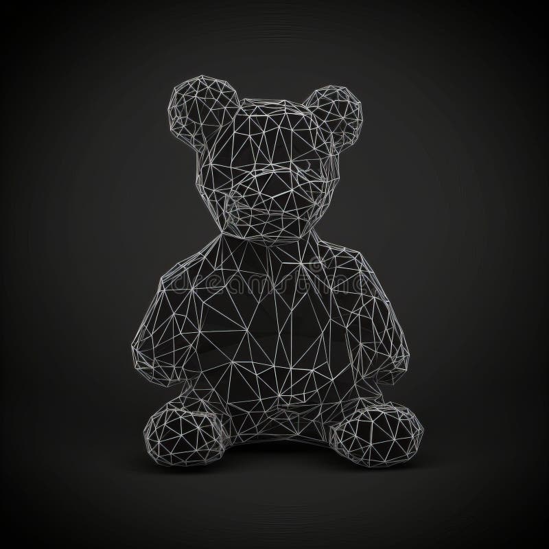 Teddy in polygon mesh style auf schwarzem Hintergrund generativ ai vektor abbildung