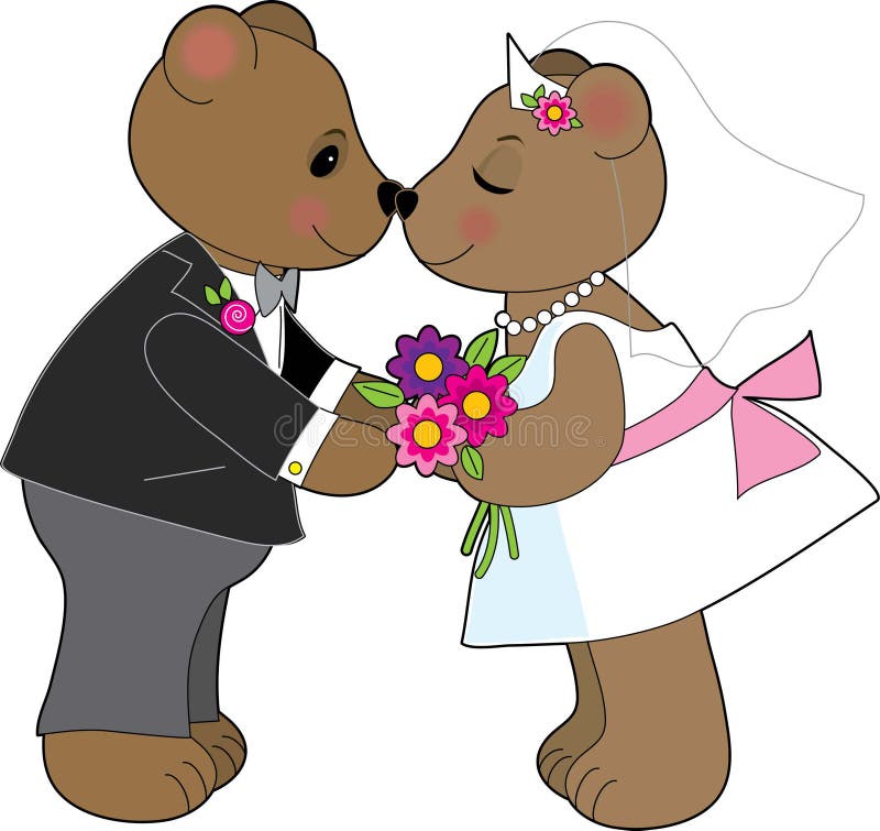 Pár medvedíky svadbou.