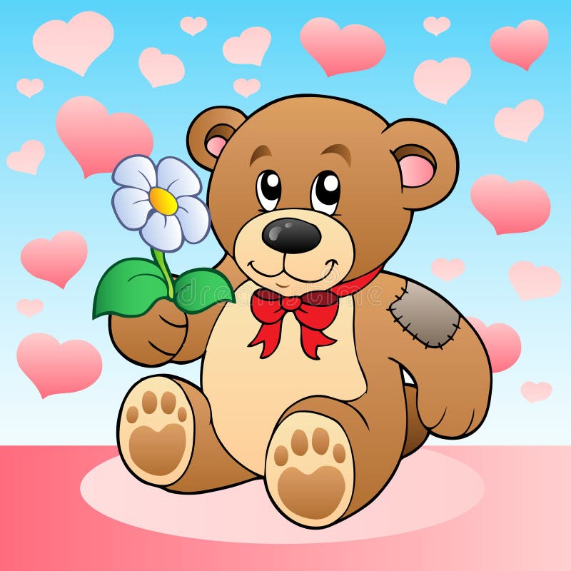 Teddybeer met bloem en harten vector illustratie Teddybeer met bloem en harten vector illustratie