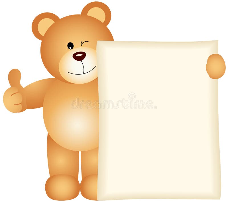 Teddybär, der ein leeres Zeichen hält
