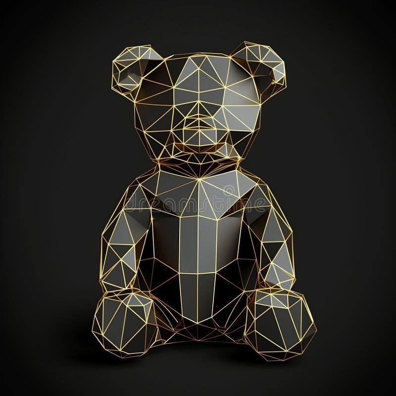 Teddybär im Polygon-Mesh-Stil auf schwarzem Hintergrund generative ai stock abbildung