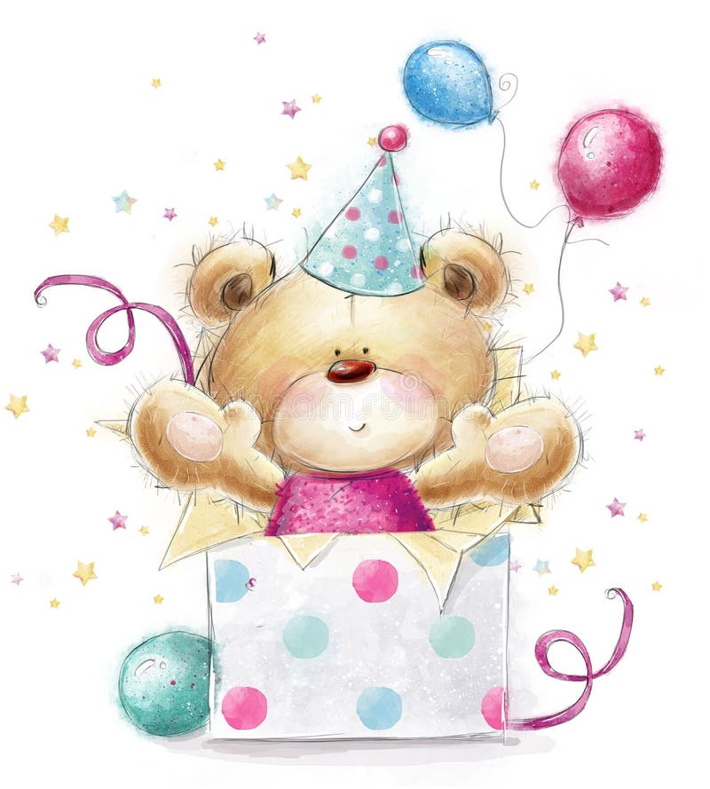 Teddybär mit dem Geschenk Alles Gute zum Geburtstagkarte