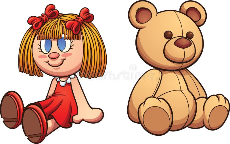Teddybär und Puppe