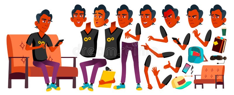 Teen Boy Vector. Animation Creation Set. Face Emotions, Gestures. Indian, Hindu. Asian. Friends, Life. Animated. for Stock Vector - Illustration of male, pose: 130076784 Teen Boy Vector. Animation Creation Set. Face Emotions, Gestures. Indian, Hindu. Asian. Friends, Life. Animated. for Stock Vector - Illustration of male, pose: 130076784