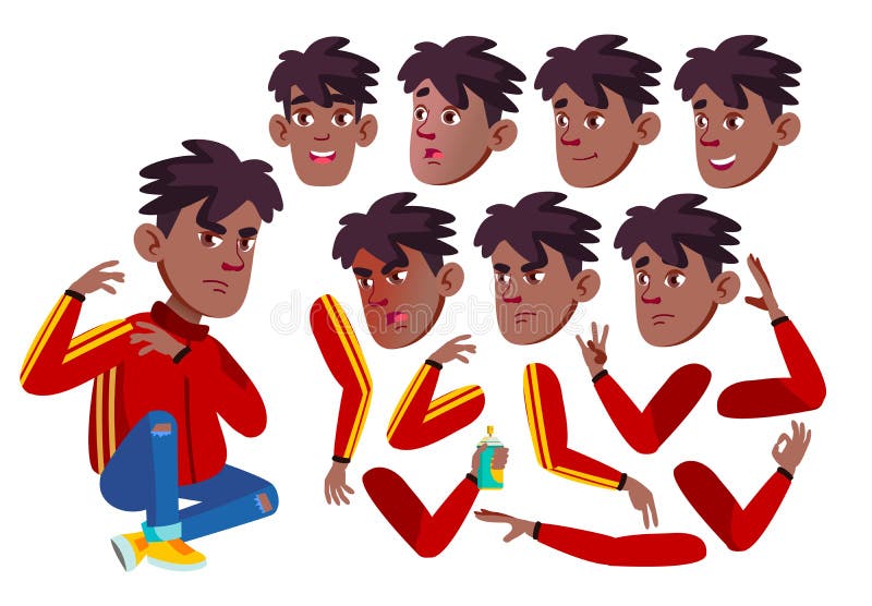 Teen Boy Vector. Rap Battle Singer Teenager. Black. Afro American. Friendly, Cheer. Face Emotions, Various Gestures stock illustration Teen Boy Vector. Rap Battle Singer Teenager. Black. Afro American. Friendly, Cheer. Face Emotions, Various Gestures stock illustration