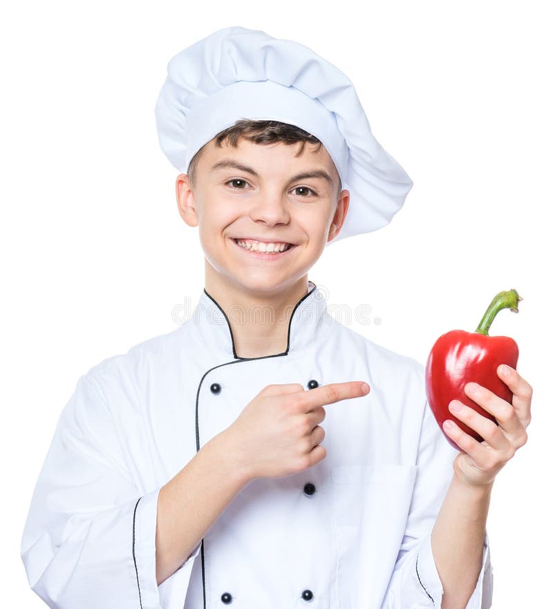 Teen Boy Wearing Chef Uniform Stock Image - Image of peper, object ...