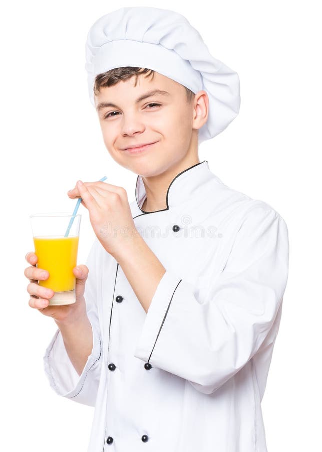 Teen Boy Wearing Chef Uniform Stock Photo - Image of kitchen, juice ...