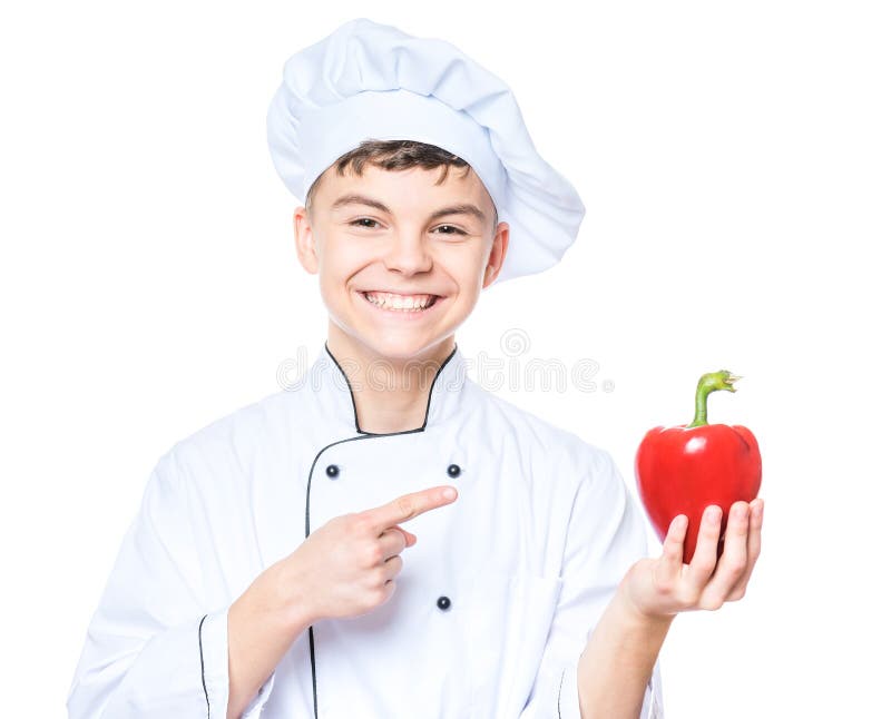 Teen Boy Wearing Chef Uniform Stock Image - Image of person, peper ...