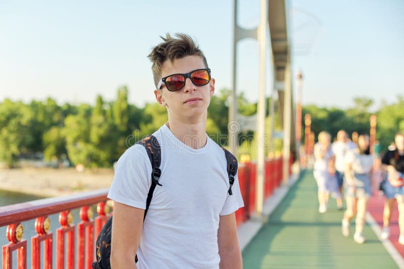 Teen Boy 15 Years Old with Fashionable Hairstyle Sunglasses