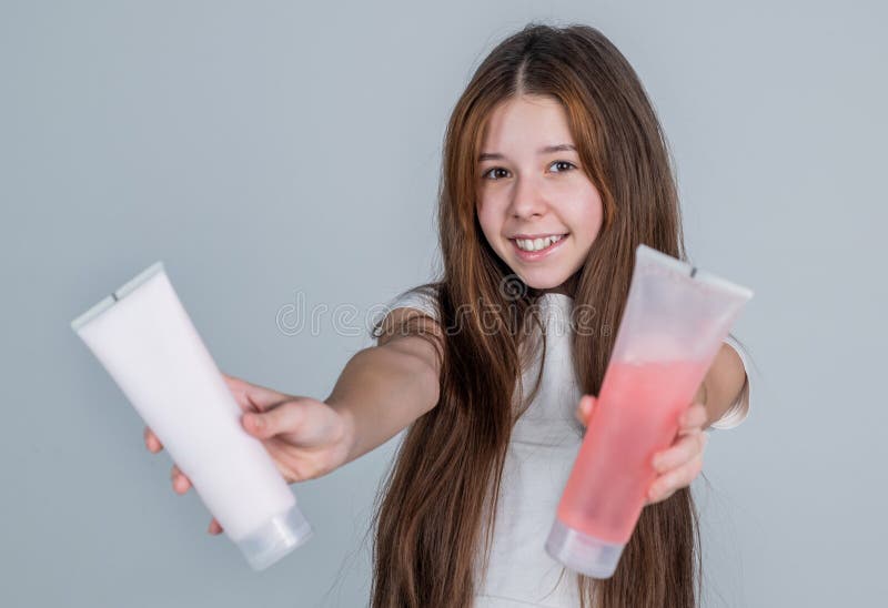 Teen Child Cleaning with Shampoo. Kid Presenting Shower Gel. Body Care Cosmetic Bath Shower. Lotion Stock Image - Image of fashion, model: 208211597