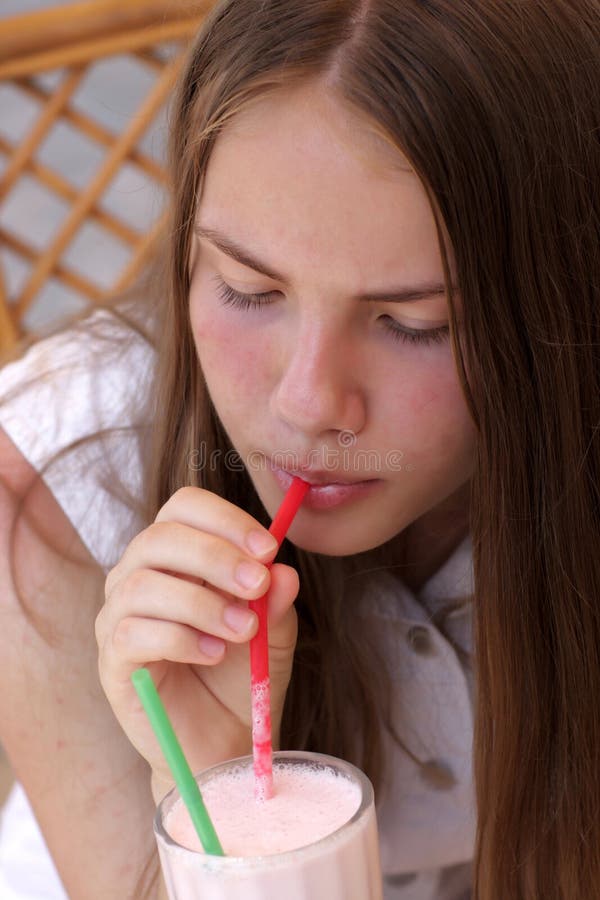 Teen Drinks Milk Shake Outdoor Stock Image Image of person, outdoor 19992891
