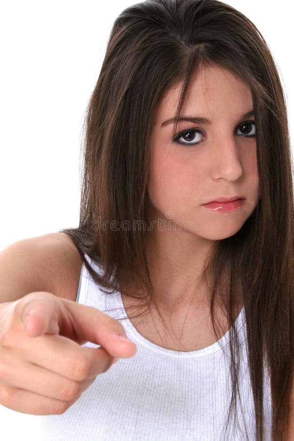 Teen Girl With Attittude Pointing Towards Camera