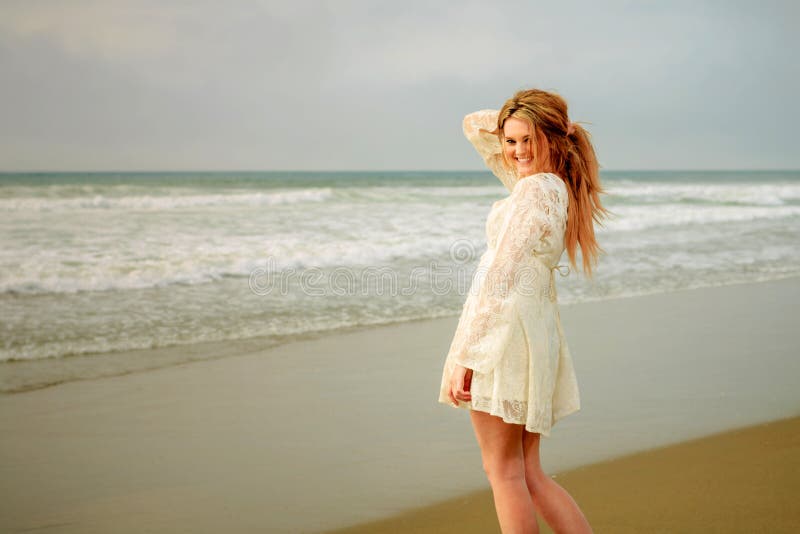 Teen Girl at the Beach Smiling Stock Photo - Image of face, fitness ...