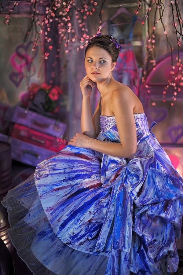 Teen Girl in a Bright Colored Evening Dress Stock Image - Image of ...