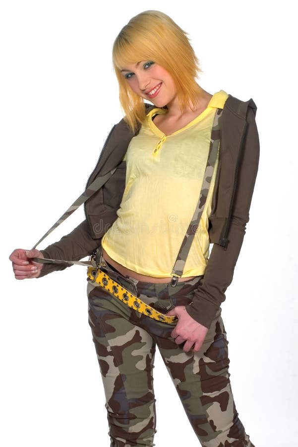 Teen girl in camouflage clothes