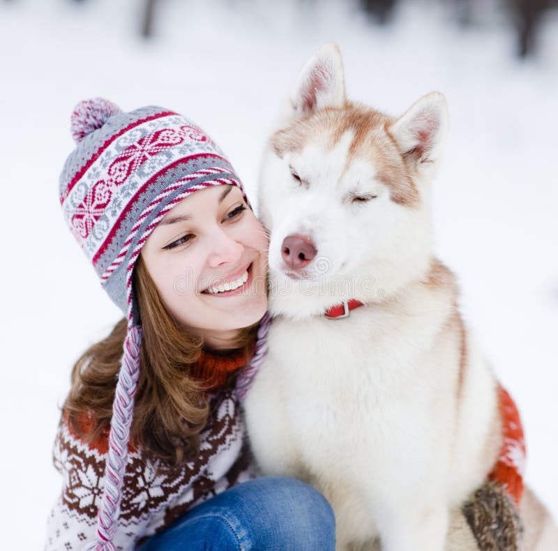 Teen Girl Embracing Cute Dog in Winter Park Stock Image - Image of ...