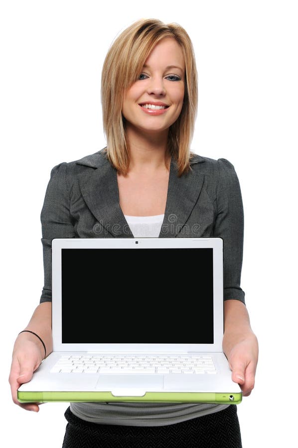 Teen girl holding laptop computer