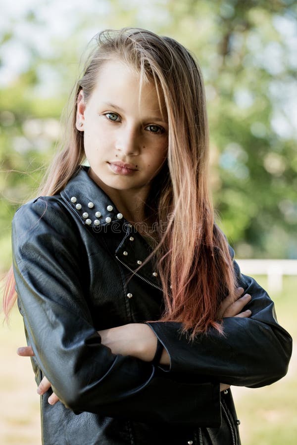 Teen girl with jacket stock photo. Image of hands, look - 166230634