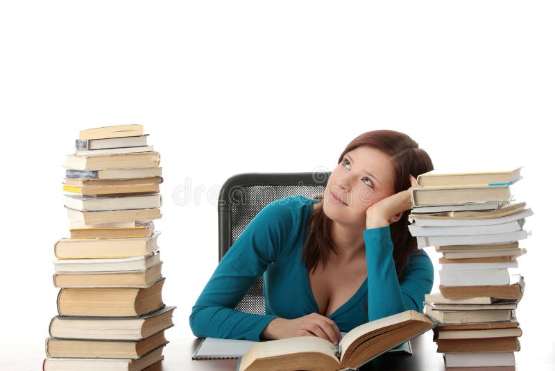 Teen girl learning royalty free stock photos