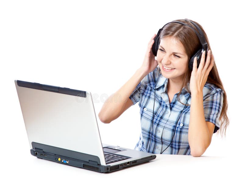 Teen-girl listen to music in headphones