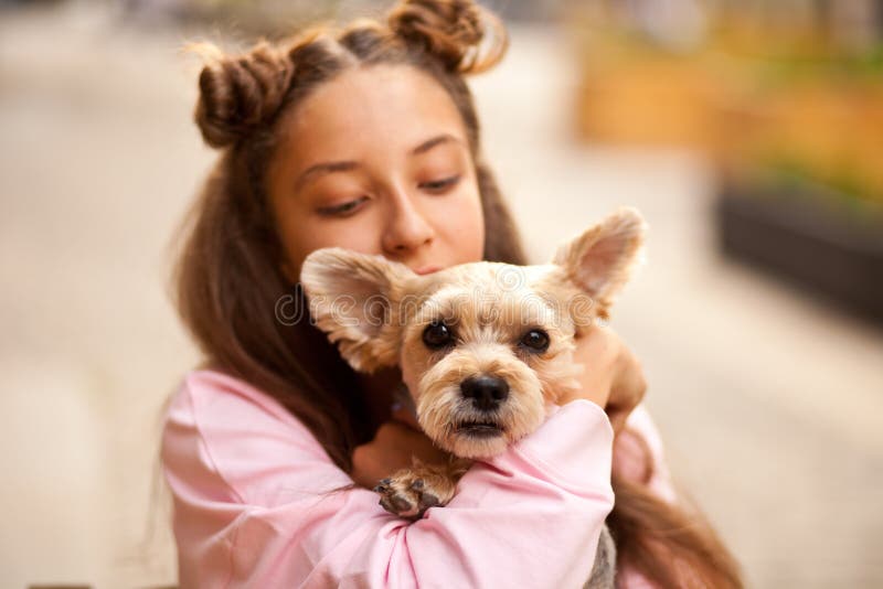 Teen Girl with Pet Animal Small Dog on a Picnic Outdoor Stock Photo - Image  of beautiful, cute: 226090826