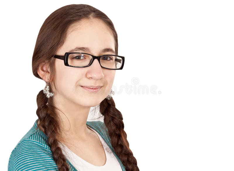 Pigtails subway glasses brunette