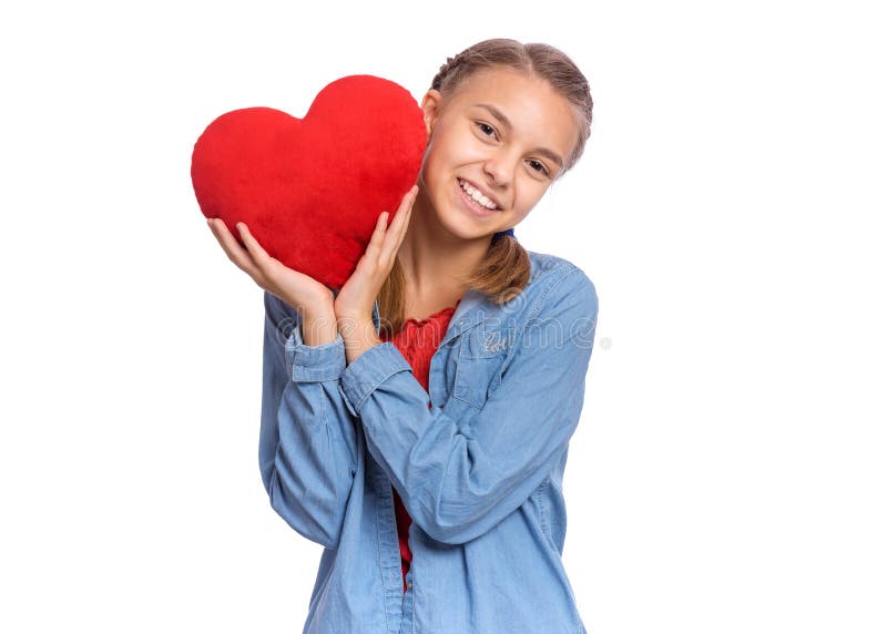 Teen girl with red heart