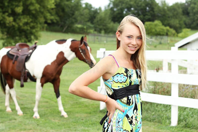 Teen and horse stock photo. Image of teenager, female 22215622