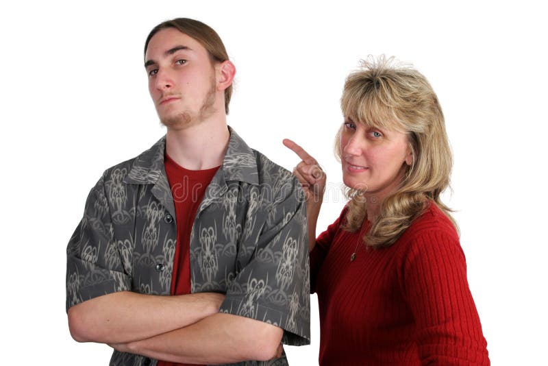A defiant teen boy and his angry mother. A defiant teen boy and his angry mother.