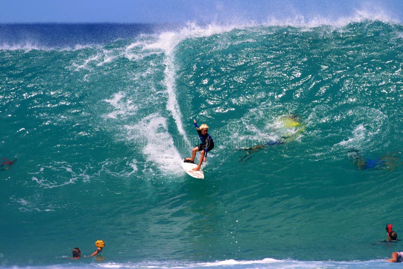 Teen Surf Boy, Surfing a Big Wave in Hawaii