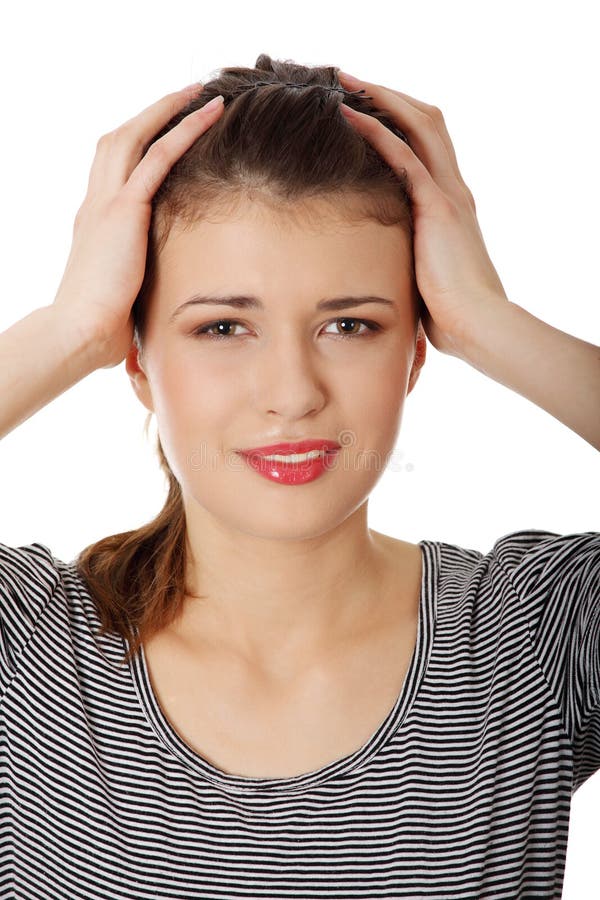Teen woman with headache stock image. Image of head, pain 17998293