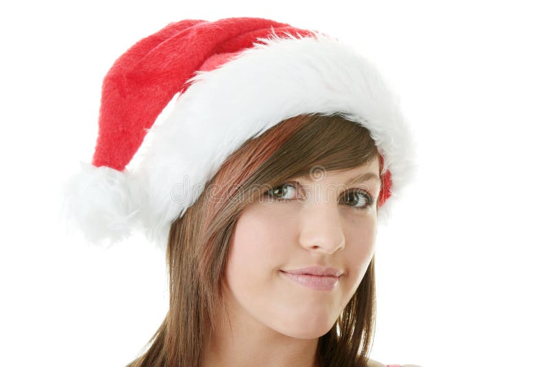 Teen Woman Wearing Santa Hat Royalty Free Stock Ima