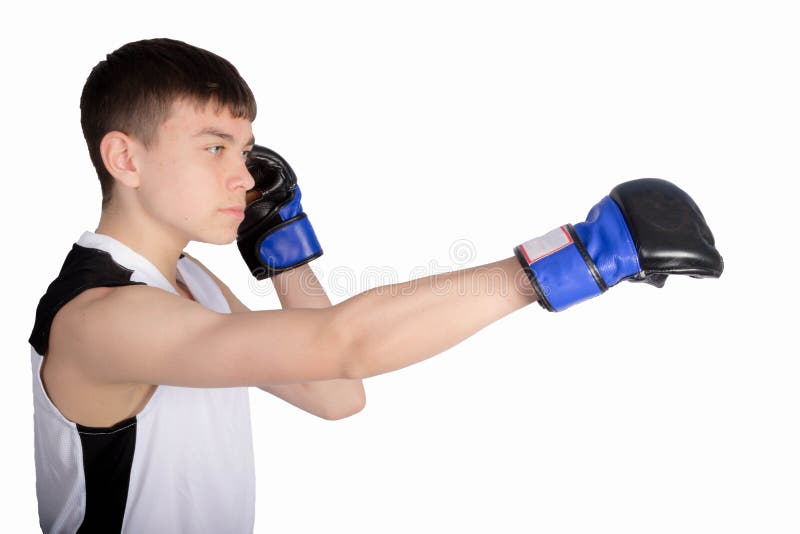 Teenage boy boxer stock image