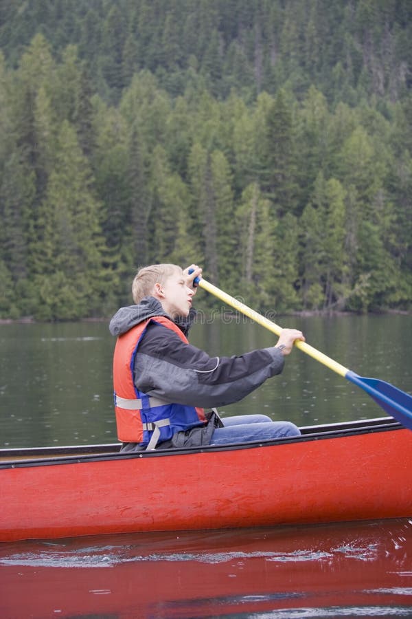 Teenage boy canoeing