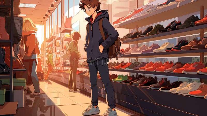 Teenage Boy Chooses His Shoes in a Store. Generative AI Stock Photo ...