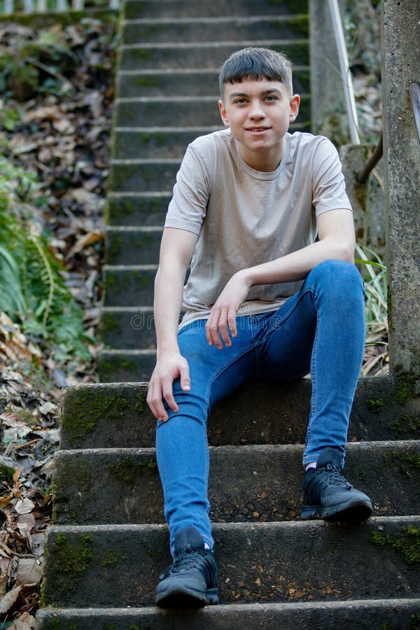 Teenage Boy Outside on a Bright Spring Day Stock Photo - Image of jeans ...