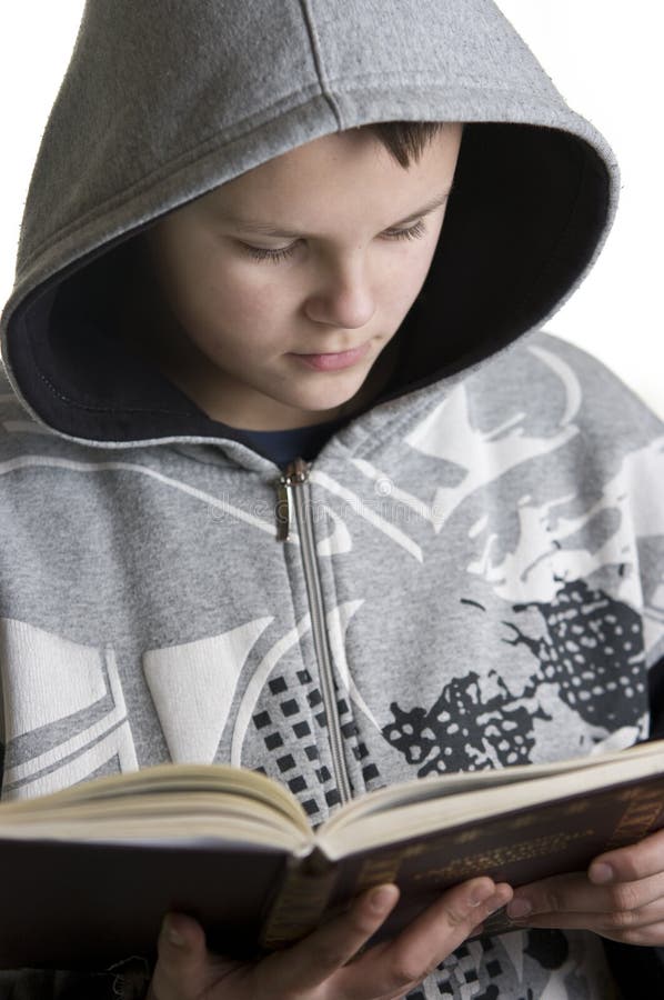 Teenage Boy Reading Stock Photo Image Of Schooling Hood 7588412