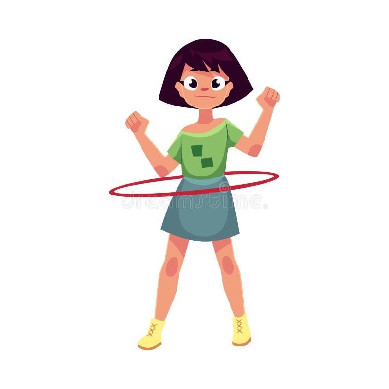 Teenage Caucasian girl spinning, playing with hula hoop vector illustration Teenage Caucasian girl spinning, playing with hula hoop vector illustration