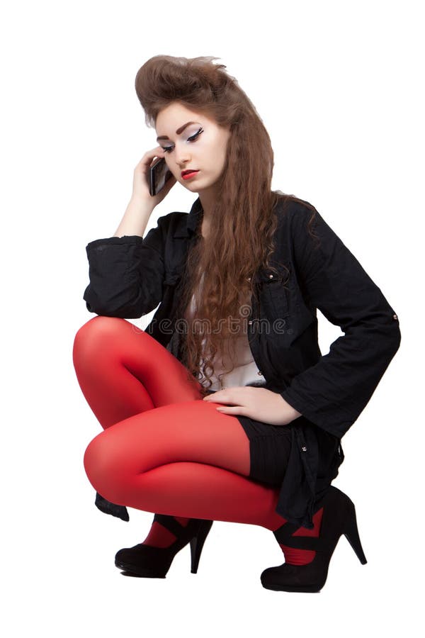 Teenage Girl in Black and Red Clothes Stock Image - Image of background ...