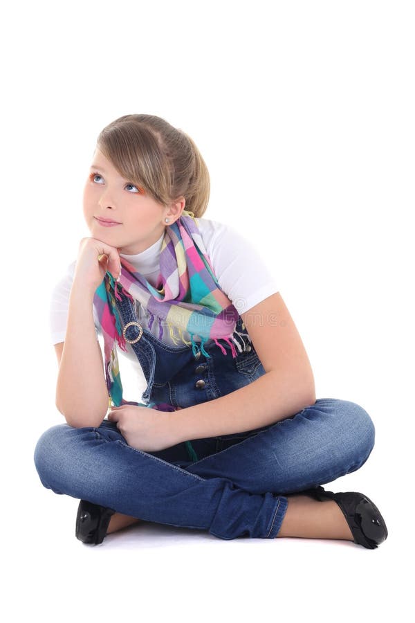 Teenage girl dreaming over white stock image Teenage girl dreaming over white stock image