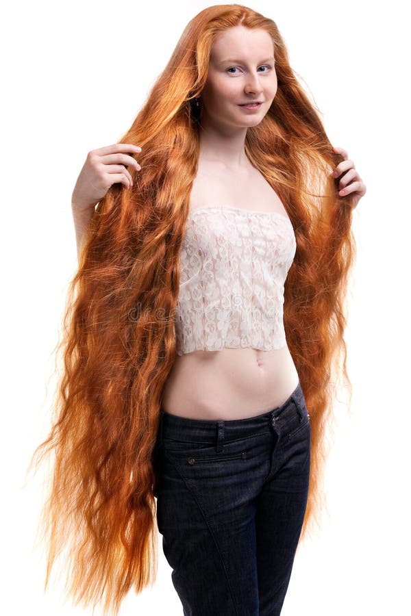 Teenage Girl With Extremely Long Red Hair Stock Imag