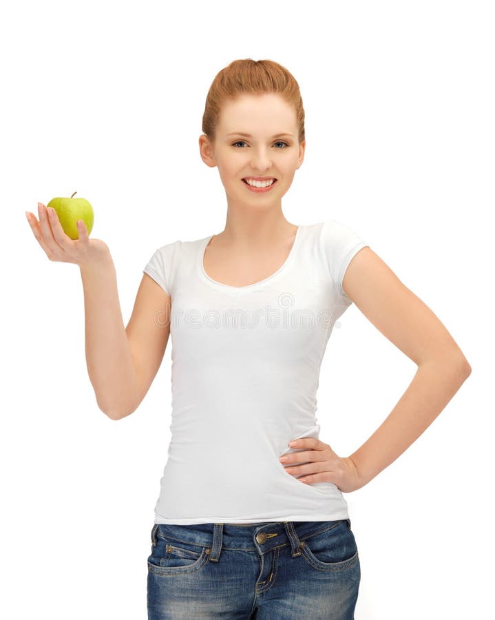 Teenage girl with green apple